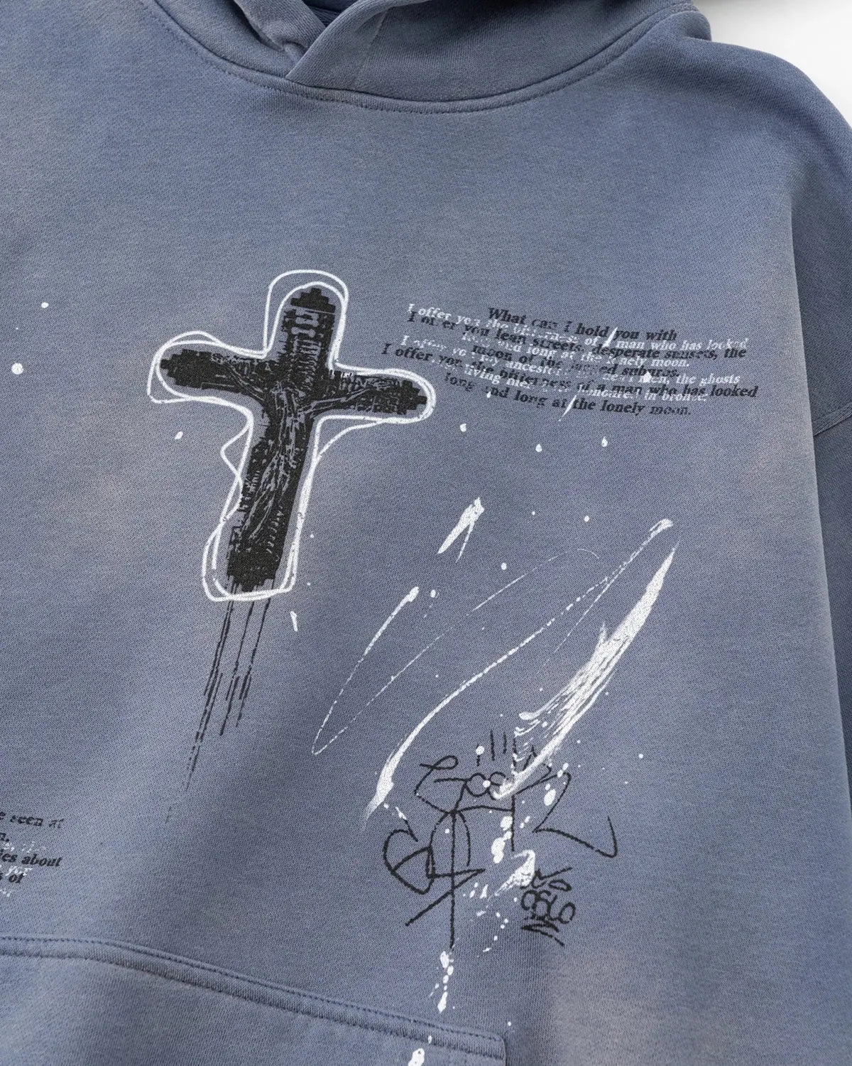 Inflation streetwear graffiti print acid washed fleece hoodie featuring bold graffiti designs and a relaxed fit.