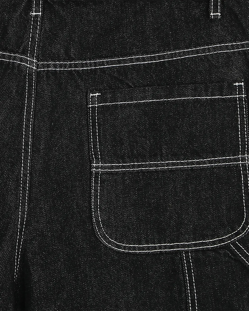 Inflation brand raw cargo jorts with contrast stitching, featuring rugged denim and multiple pockets, casual streetwear pants.