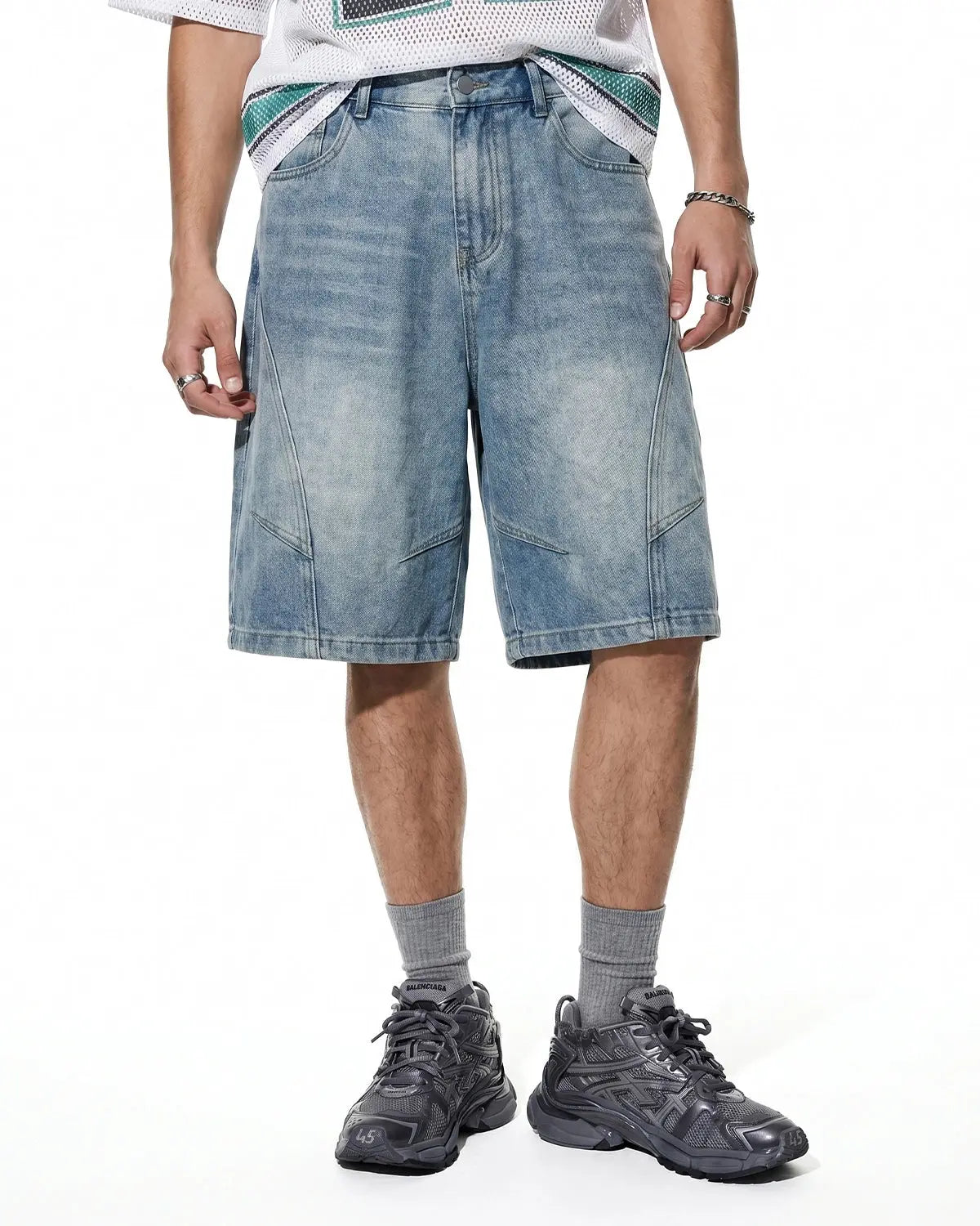 Inflation Streetwear structured washed denim shorts, casual pants with a relaxed fit and distressed denim look.