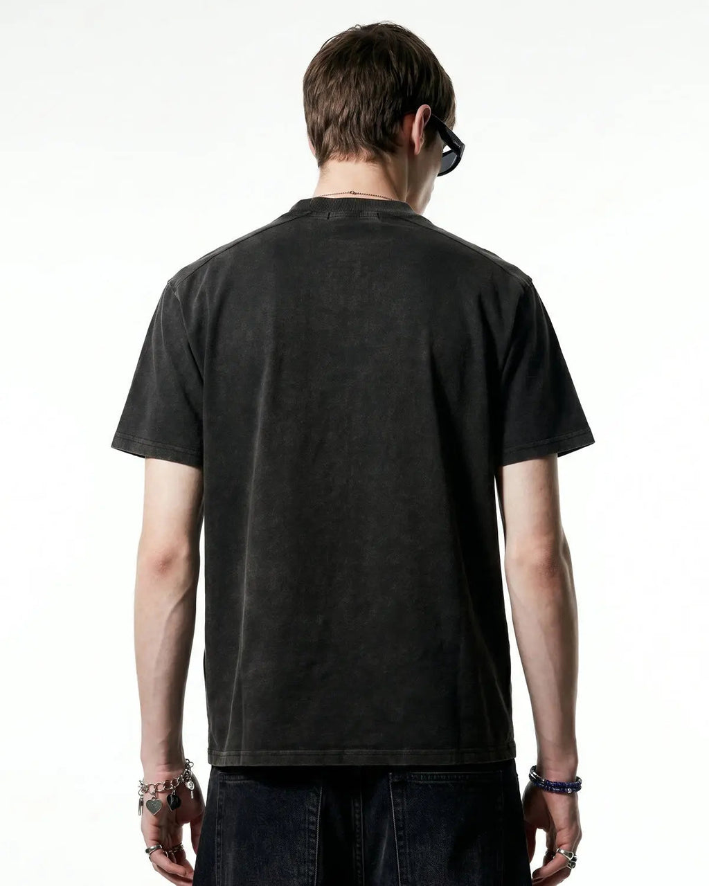 Inflation Streetwear distressed spray wash graphic T-shirt with urban design and worn-in style, casual streetwear fashion.
