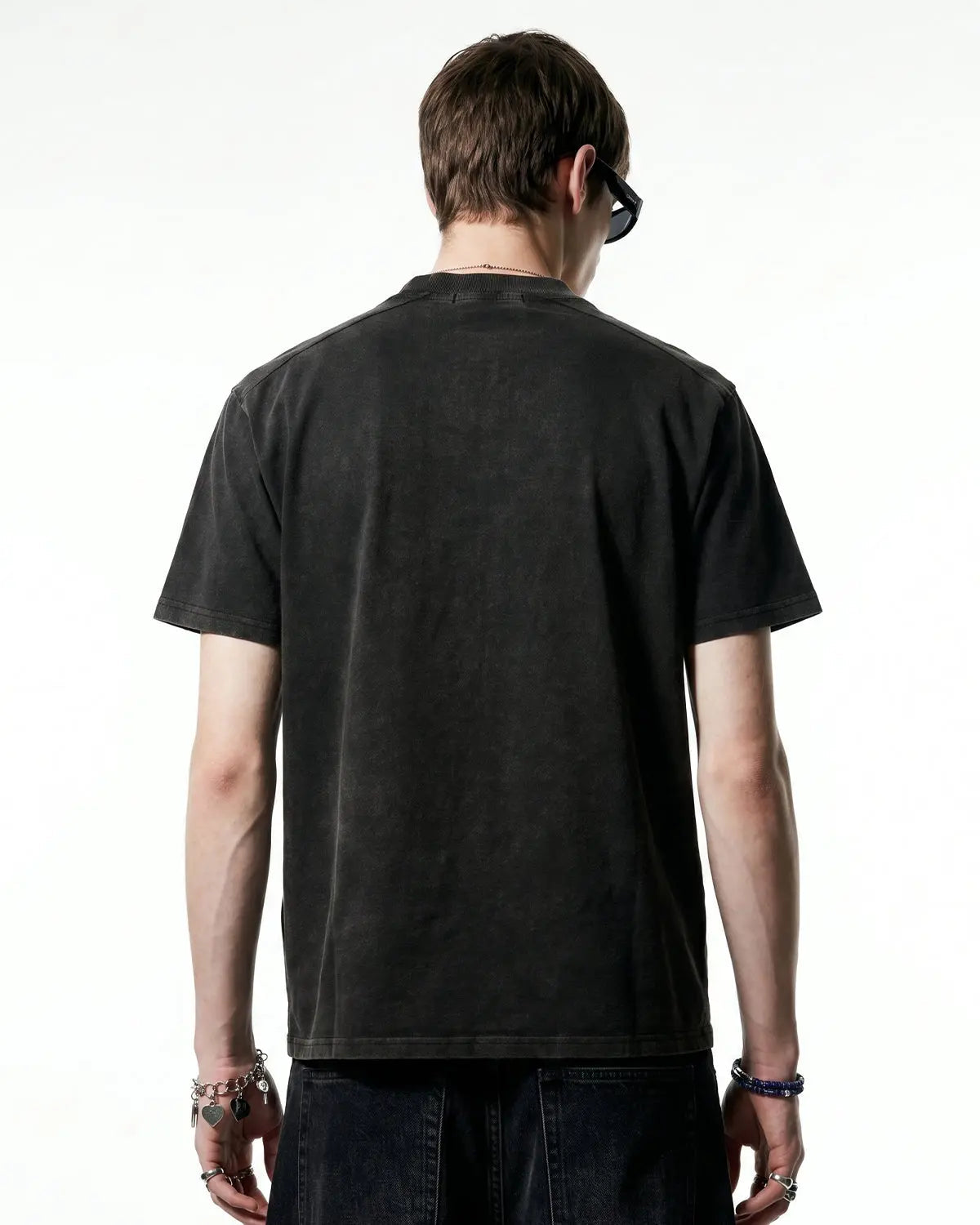 Inflation Streetwear distressed spray wash graphic T-shirt with urban design and worn-in style, casual streetwear fashion.
