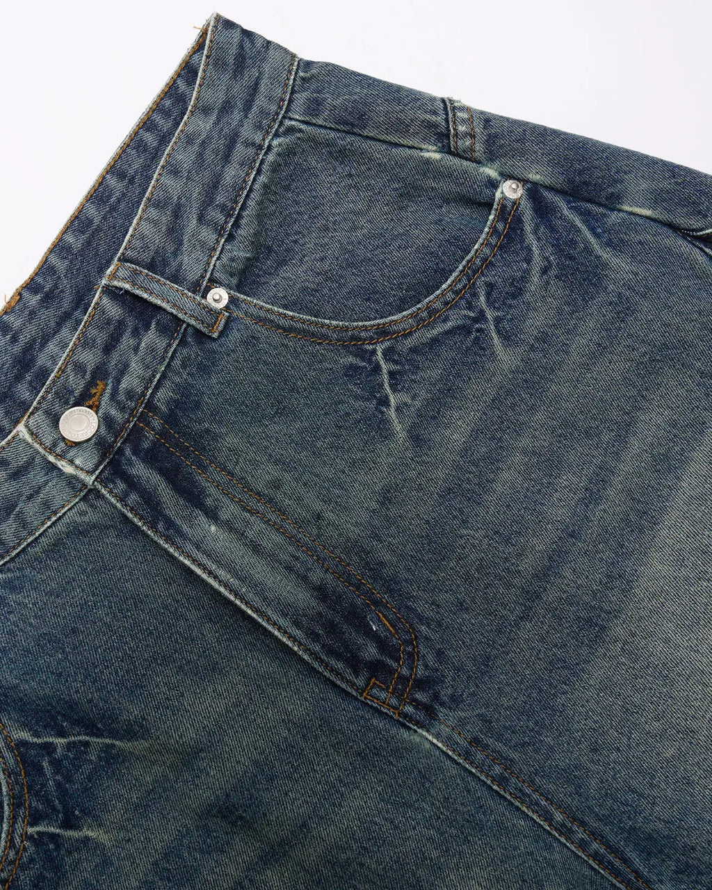 Inflation Streetwear Scimitar Denim Baggy Jorts pants with distressed denim, relaxed fit, and casual streetwear style.