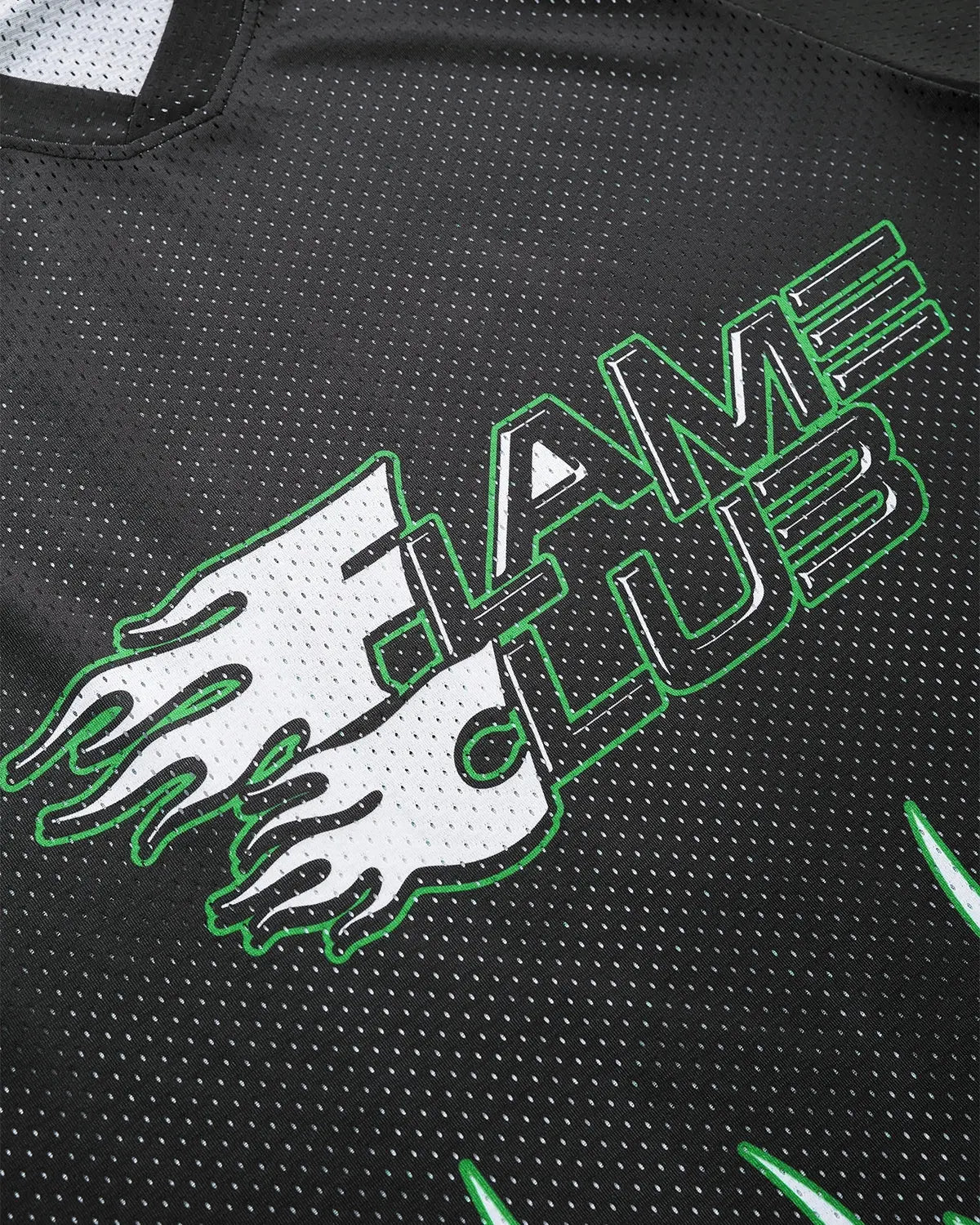 Inflation Flame Print Mesh T-shirt featuring bold flame graphics and lightweight mesh fabric, streetwear style by Inflation.
