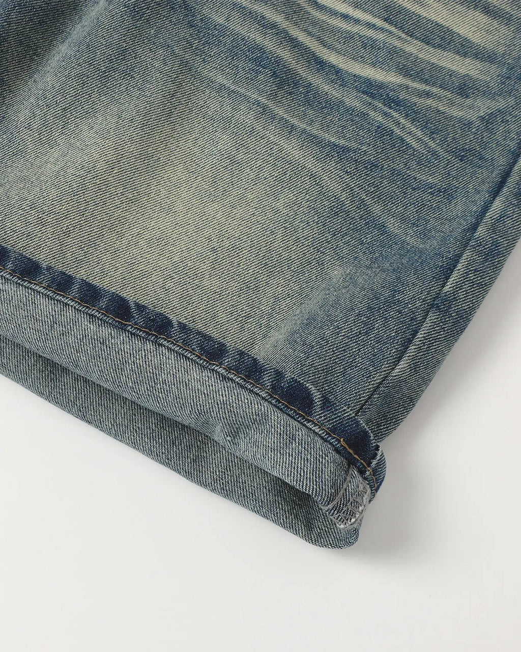 Mid-length washed denim shorts by INFLATION, casual streetwear pants with a relaxed fit and distressed denim finish.