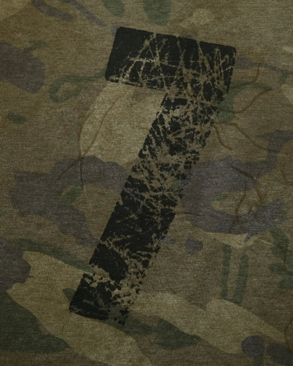 Inflation Streetwear lace patchwork camo raglan tee with long sleeves and contrasting fabric details.