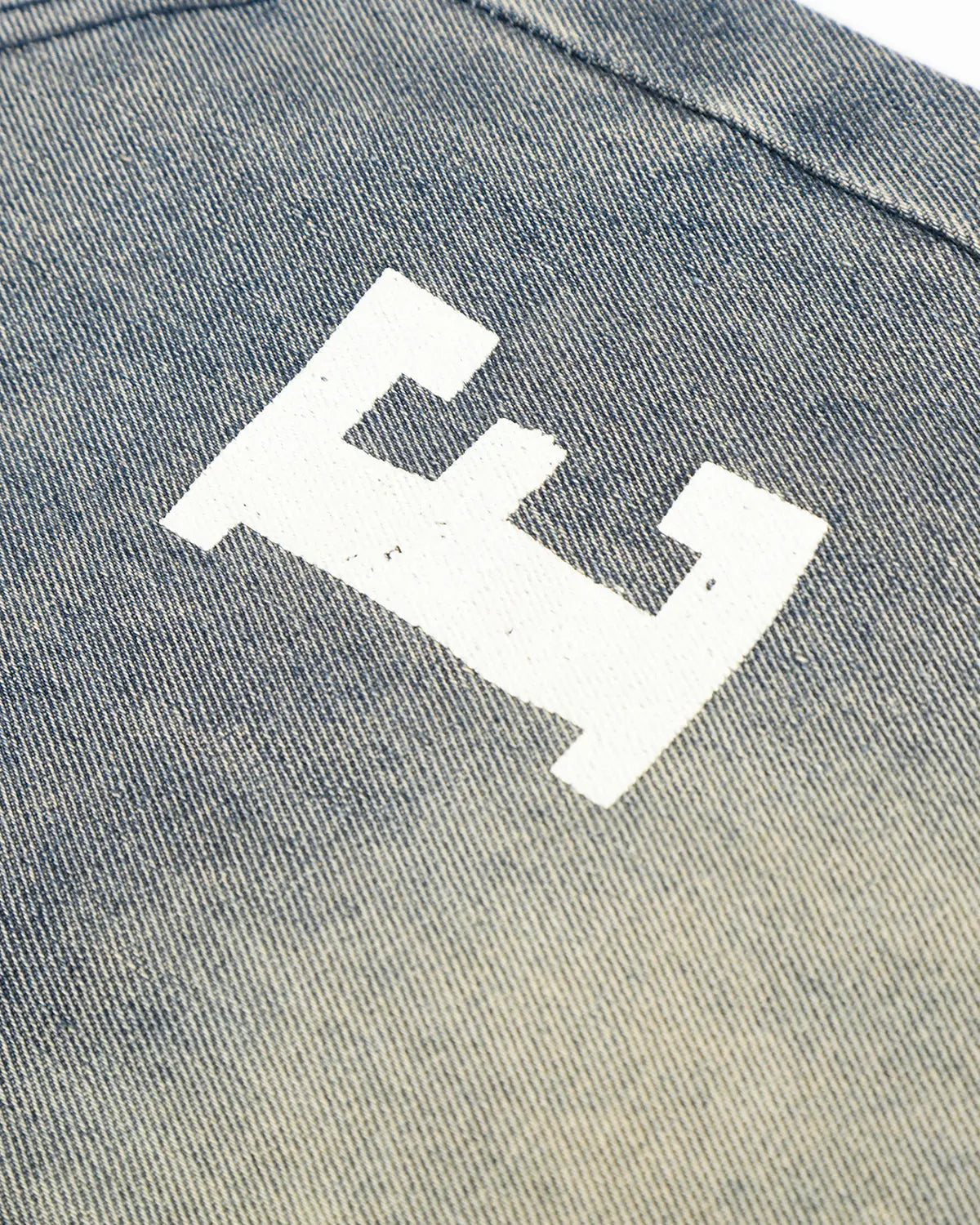 Inflation brand rhinestone cross double waist denim jorts, stylish denim pants with rhinestone embellishments and unique waist design.