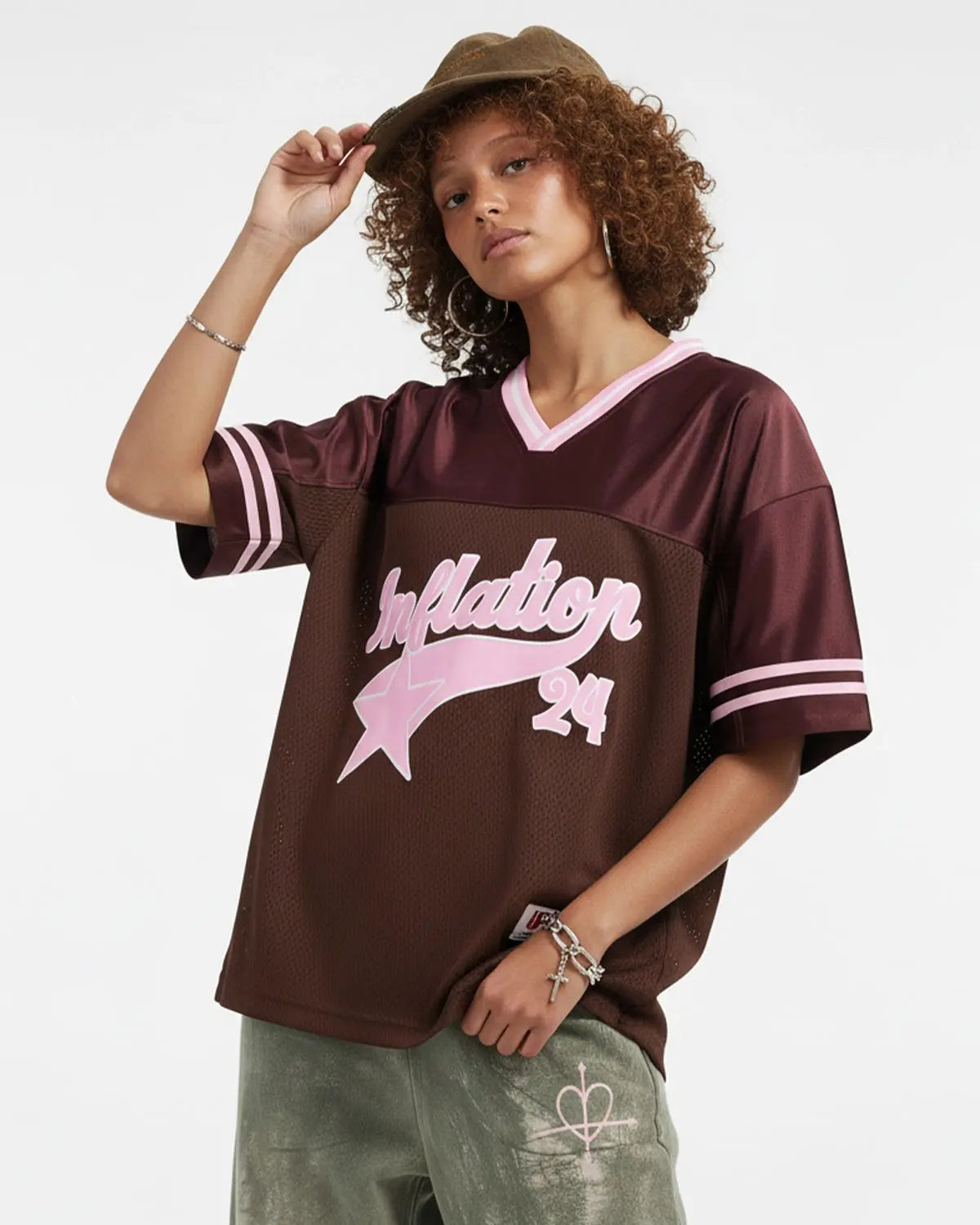 Inflation Streetwear mesh patchwork printing jersey featuring a colorful, intricate design with breathable fabric and stylish streetwear appeal.
