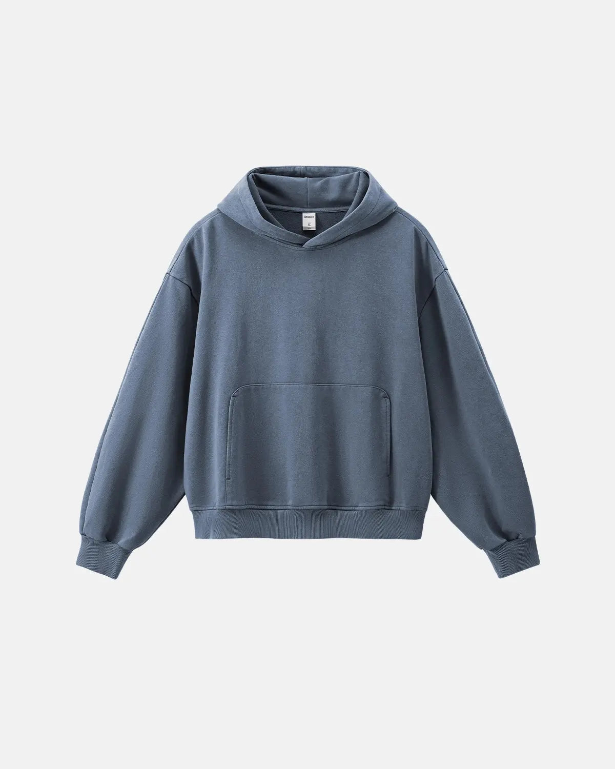 Inflation Streetwear garment washed French Terry hoodie in neutral color, featuring a relaxed fit and soft fabric texture.