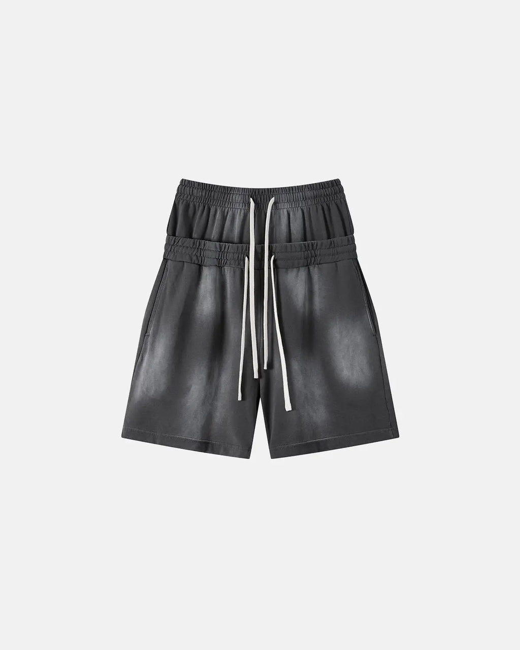 Inflation Streetwear double waist monkey wash sweat shorts featuring a relaxed fit and stylish design in soft fabric.