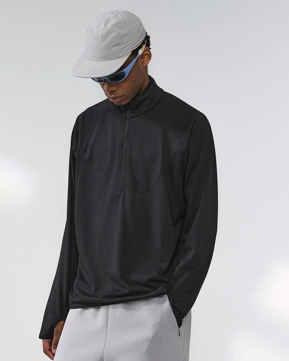 Inflation Streetwear breathable grid fleece half-zip sweatshirt with a relaxed fit and soft fabric, shown in a stylish design.