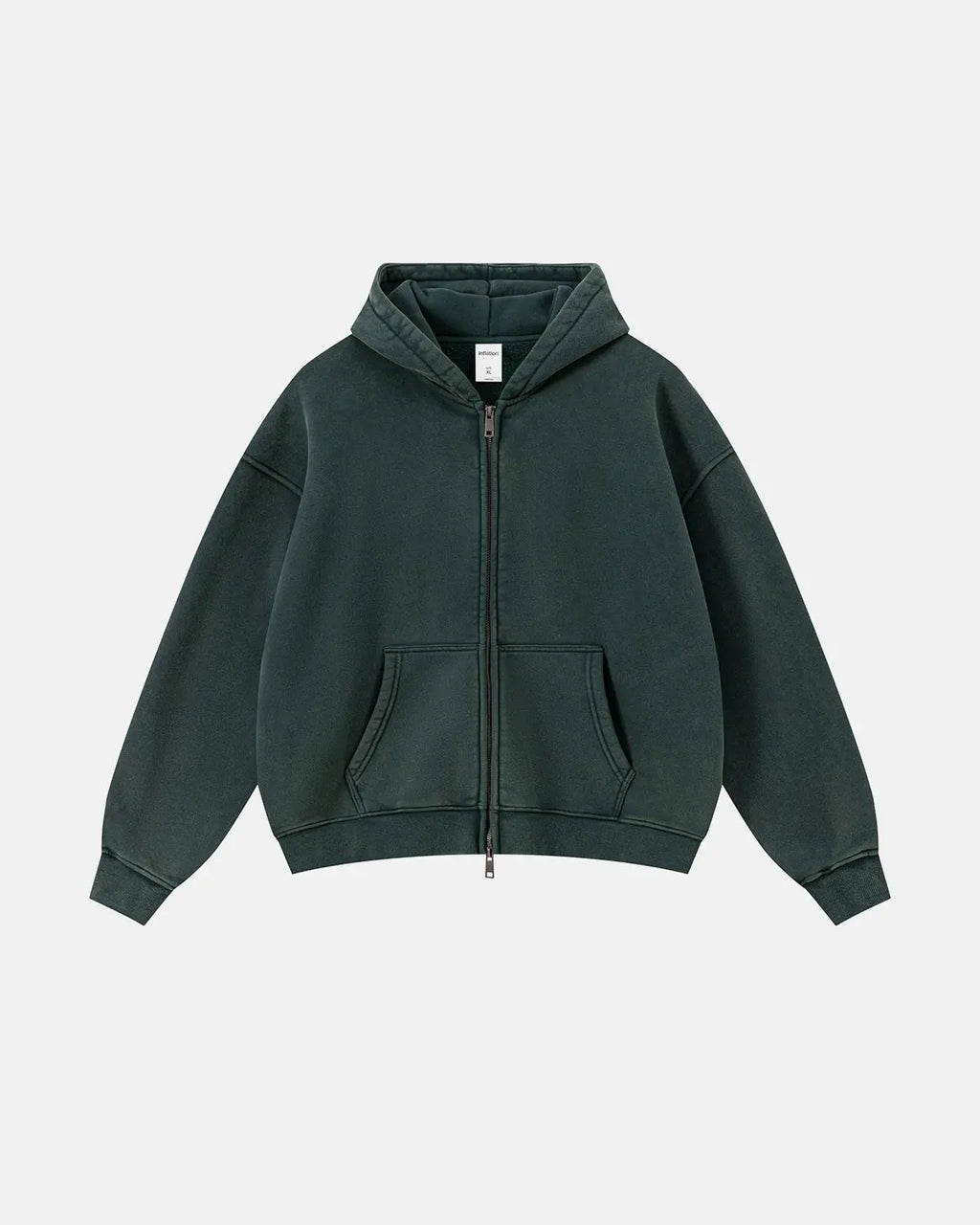 Vintage washed fleece boxy zip hoodie by INFLATION, featuring a relaxed fit and stylish streetwear design.