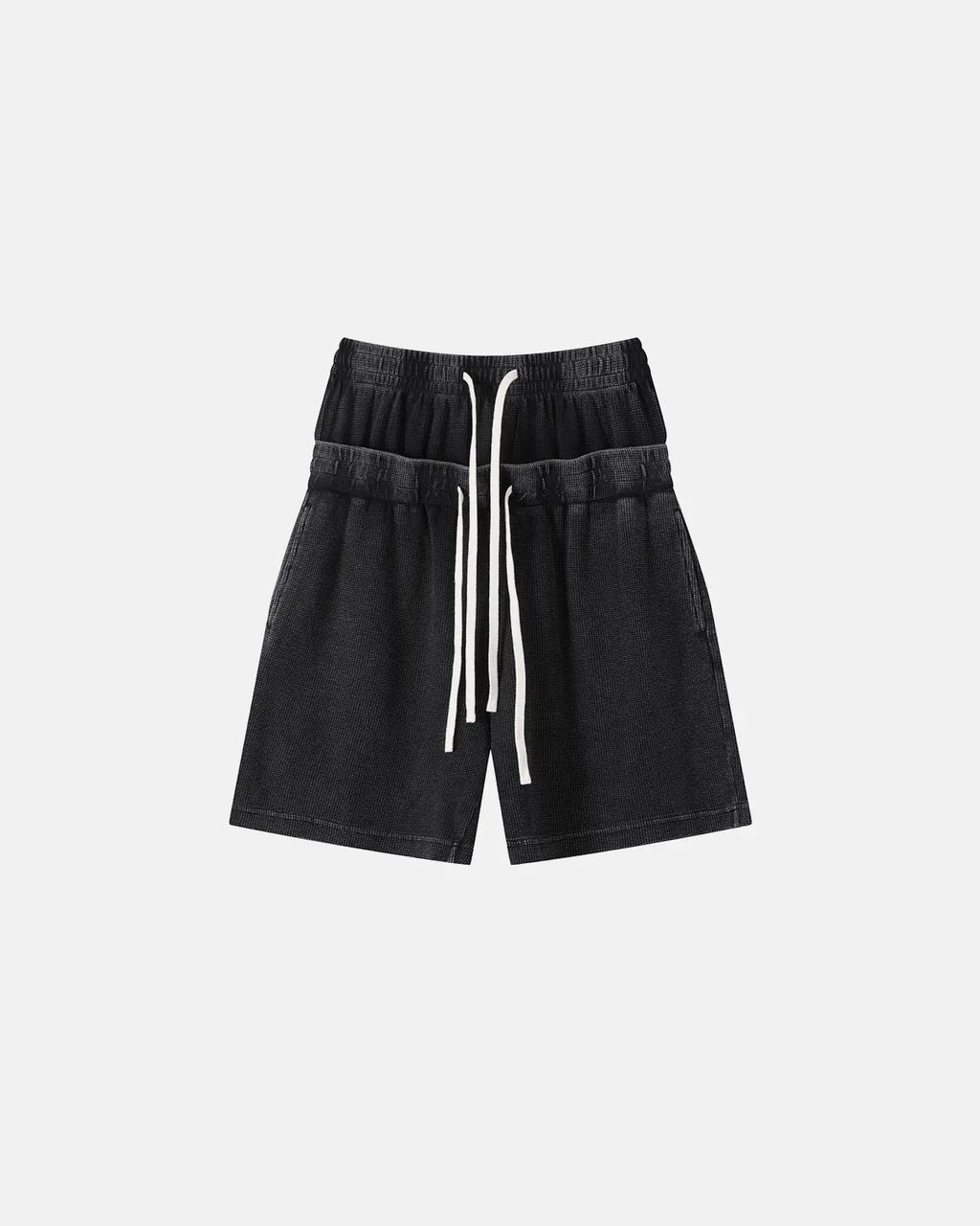 Inflation Streetwear acid wash waffle shorts with double waist design, casual men's pants in a relaxed, streetwear style.