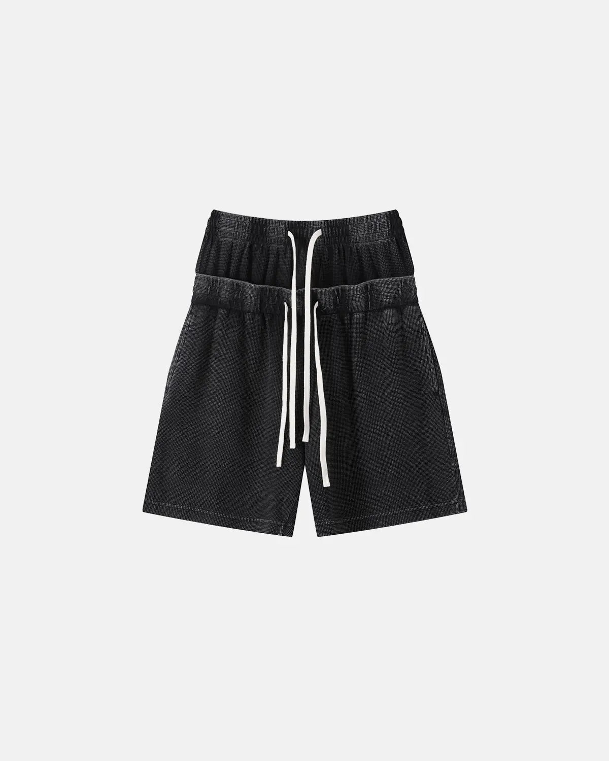 Inflation Streetwear acid wash waffle shorts with double waist design, casual men's pants in a relaxed, streetwear style.
