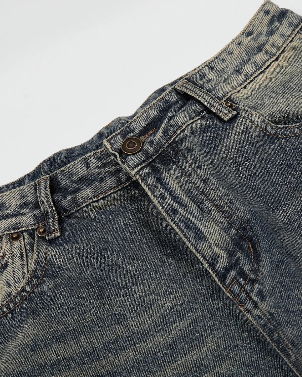 Inflation brand acid washed cinch back buckle jorts, denim pants with distressed details and adjustable waist, casual streetwear style