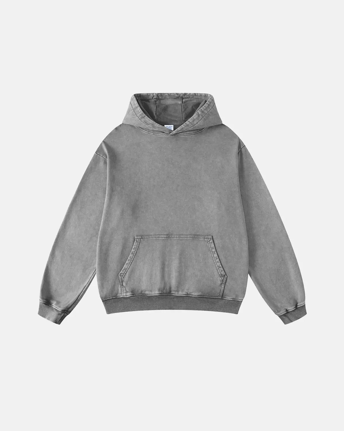 Acid washed French Terry hoodie by INFLATION featuring a relaxed fit, drawstring hood, and casual streetwear style.