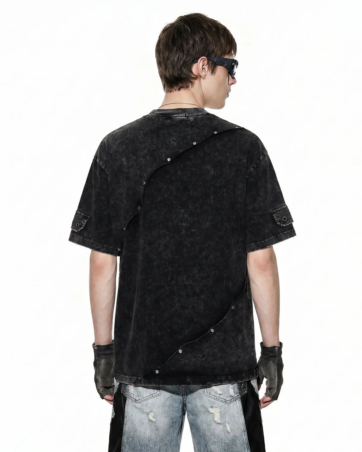 Deconstructed washed oversized T-shirt from Inflation Streetwear featuring a relaxed fit and distressed detailing.