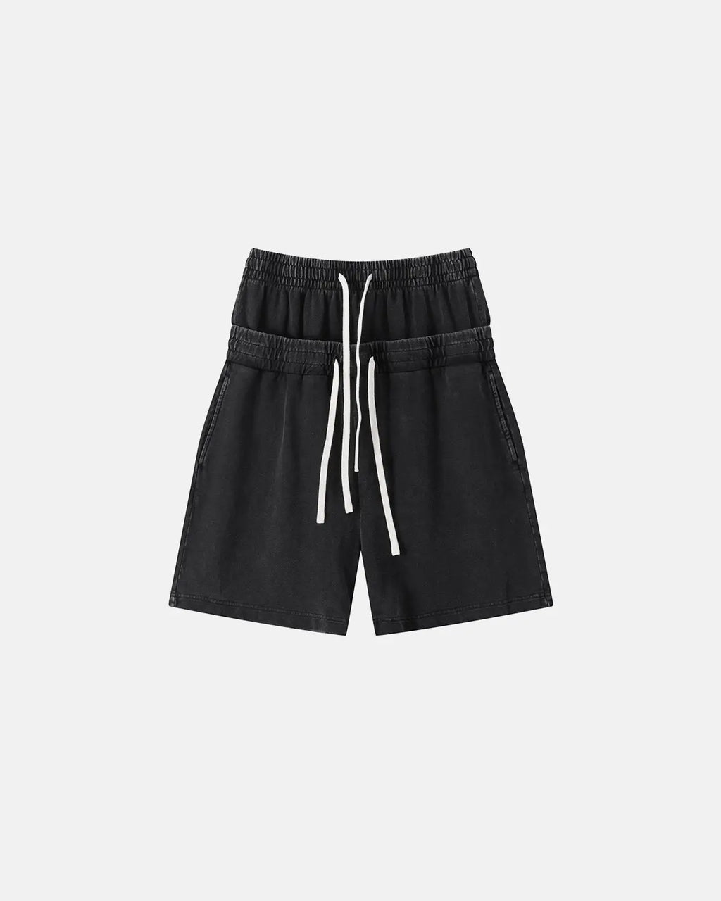 Inflation brand double waist acid wash sweat shorts with relaxed fit and stylish distressed detailing.