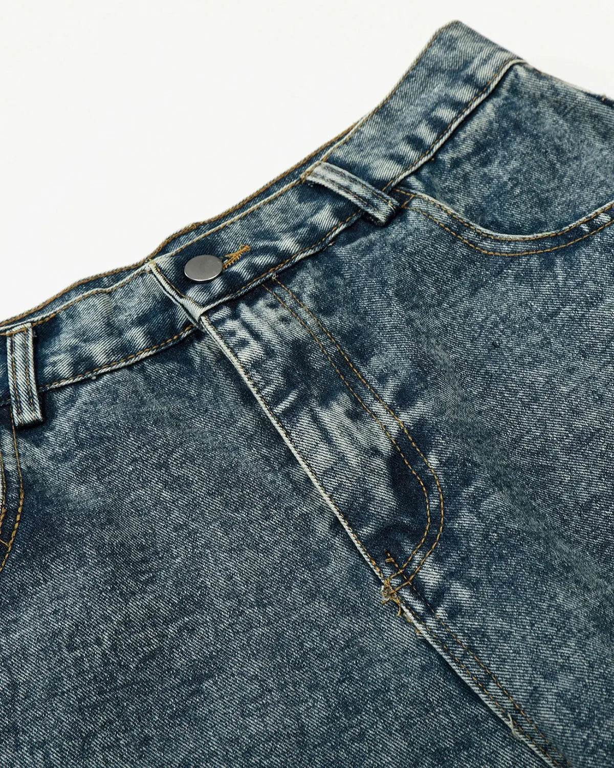 Rhinestone acid wash baggy jeans by INFLATION Streetwear with rhinestone embellishments and relaxed fit, front view.