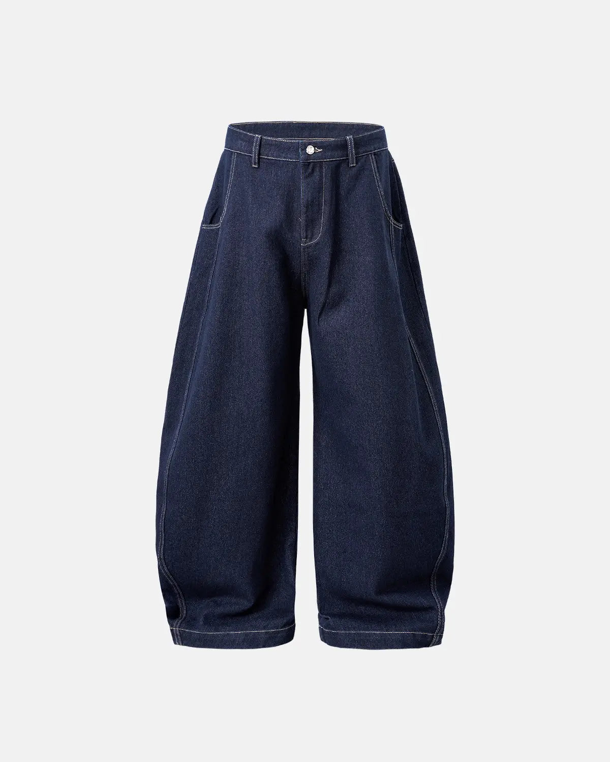 Raw washed barrel jeans by INFLATION Streetwear, denim pants with a relaxed fit and distressed details.