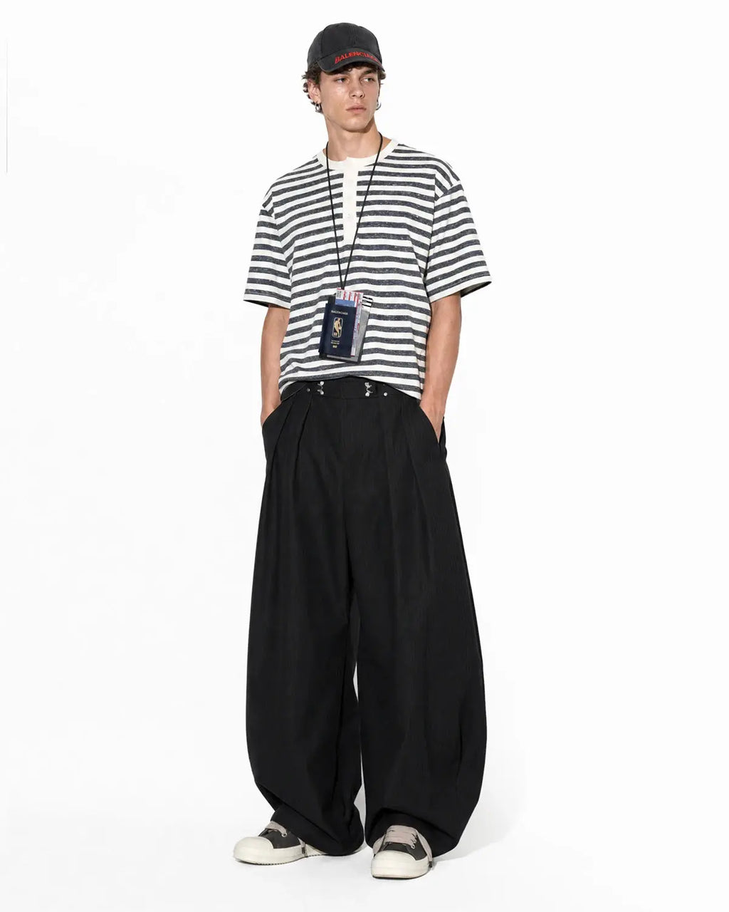 Inflation Streetwear striped Henley relaxed T-shirt in casual style with vertical stripe pattern and comfortable fit.