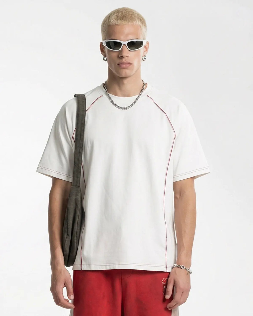 Lightweight INFLATION Stitching Activewear Tee with breathable fabric and modern streetwear design, shown on a neutral background.