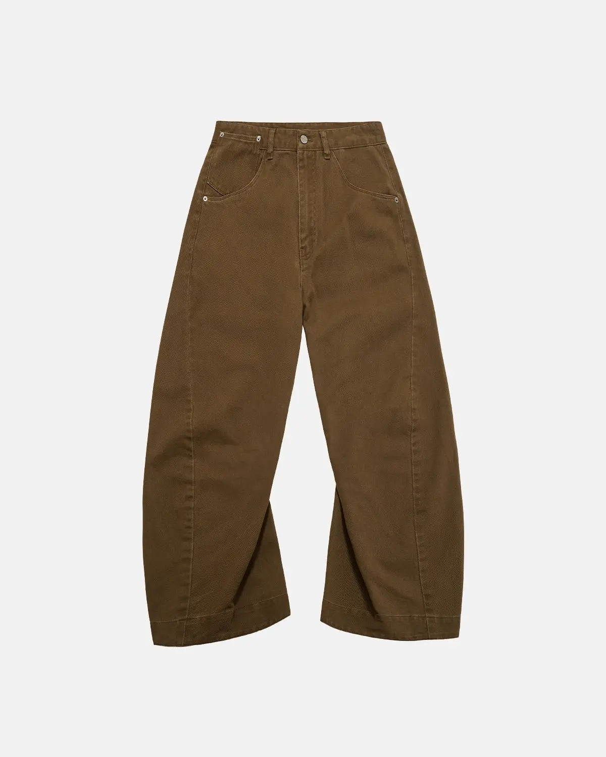 Inflation Stitching Flare Baggy Jeans featuring prominent stitching details and a relaxed fit, styled with casual streetwear.