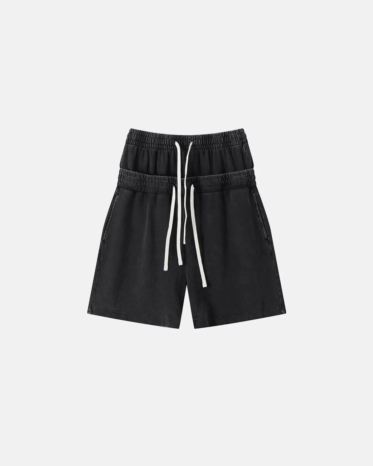 Inflation Double Waist Acid Wash Sweat Shorts featuring a relaxed fit and stylish distressed finish, perfect for streetwear fashion.