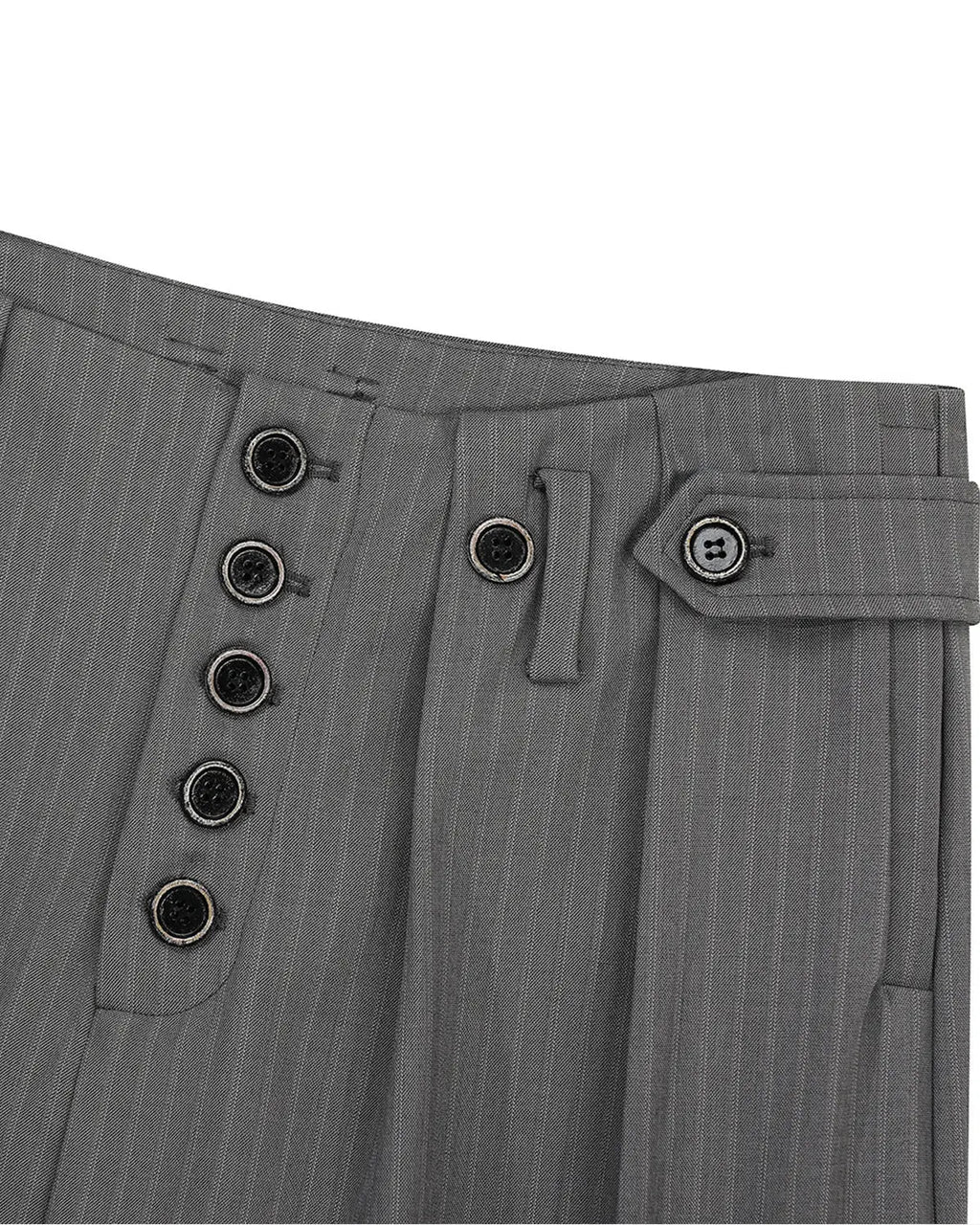 INFLATION Pinstripe Buttons Barrel Suit Pants featuring a tailored fit and classic pinstripe pattern on stylish men's pants.