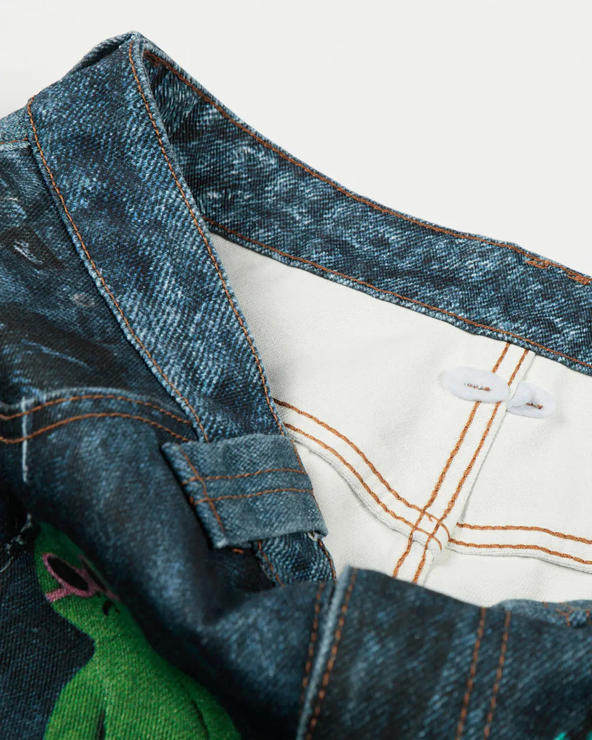 3D print chain barrel jeans by INFLATION, featuring detailed chain pattern, stylish streetwear design, and modern denim fabric.