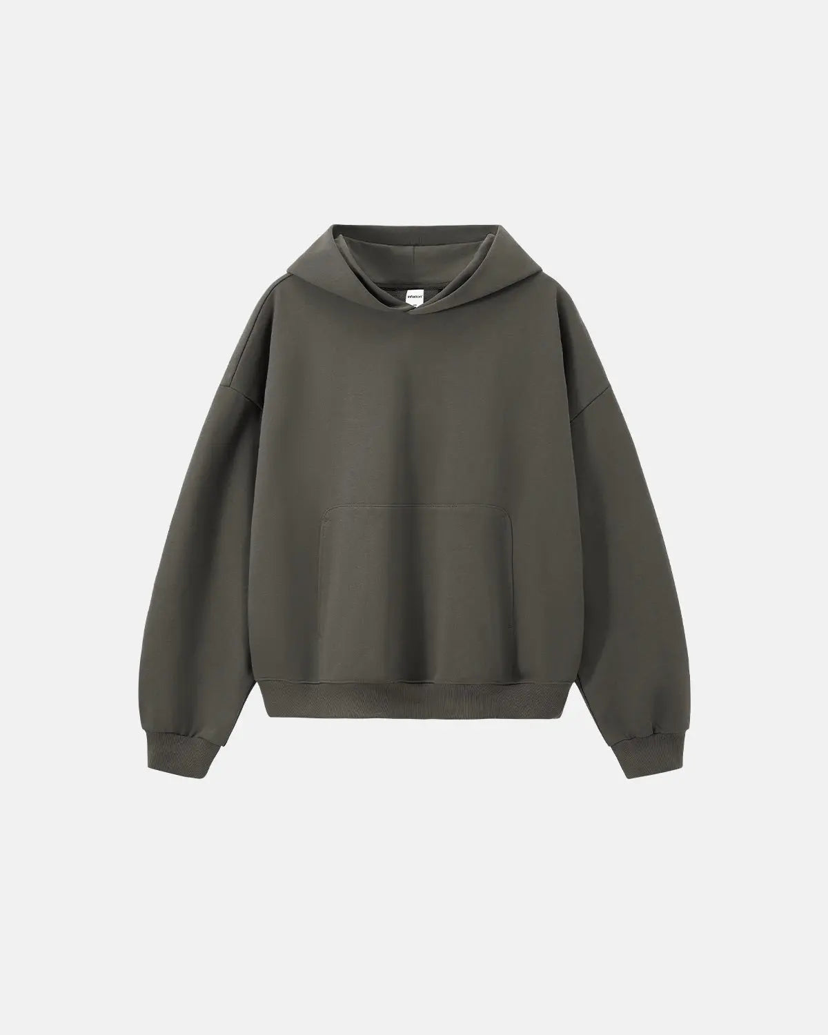 Blank boxy fit French terry hoodie by INFLATION Streetwear, showing the relaxed fit and soft fabric in a casual style.