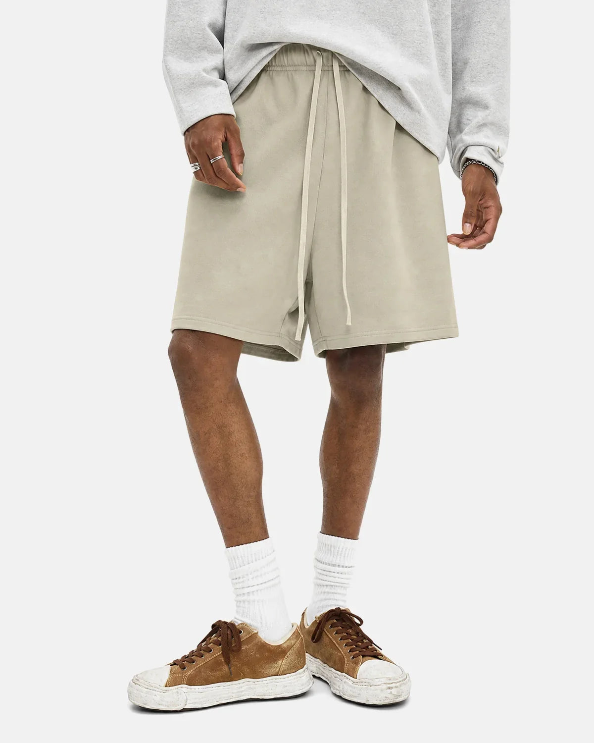 Inflation Heavyweight Drawstring Sweat Shorts in black, featuring a relaxed fit and adjustable waistband for streetwear style.