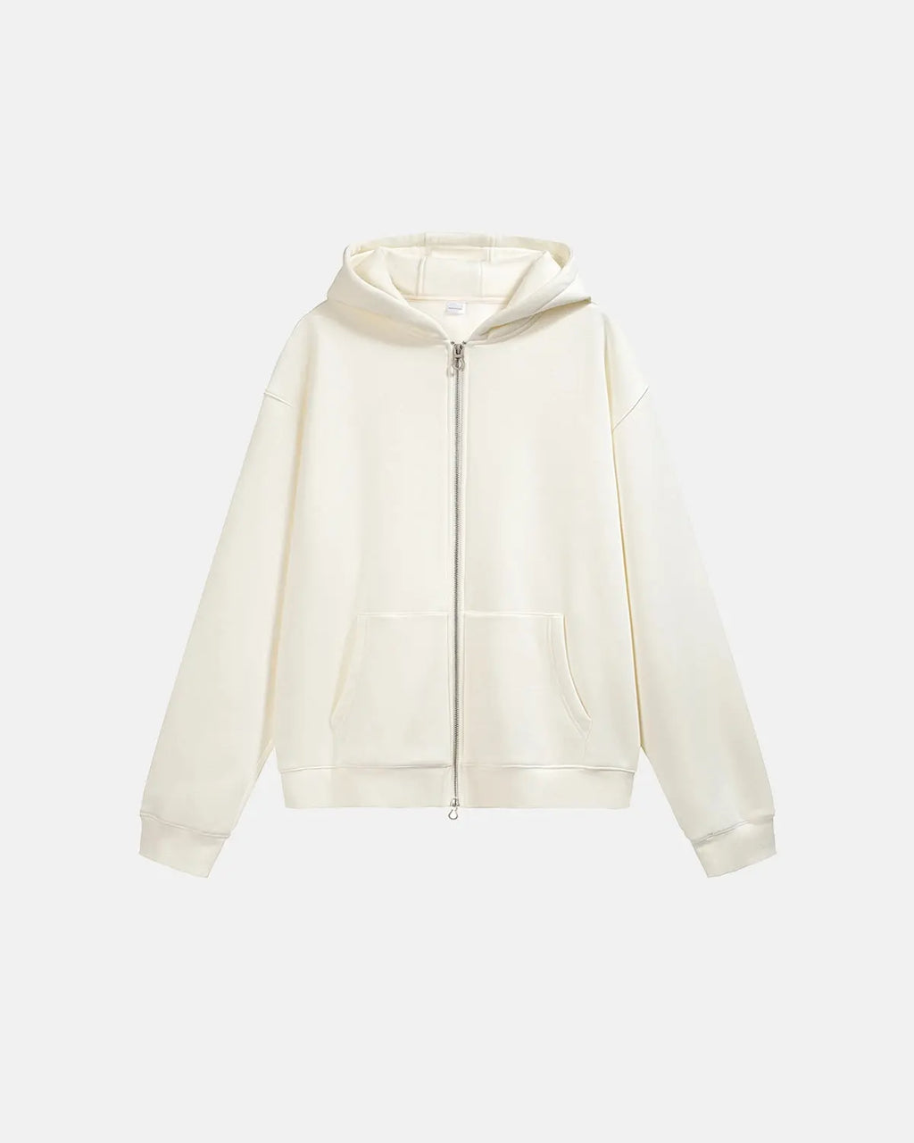 Inflation Streetwear fleece zip-up oversized hoodie, front view showing soft fabric, oversized fit, and casual design.