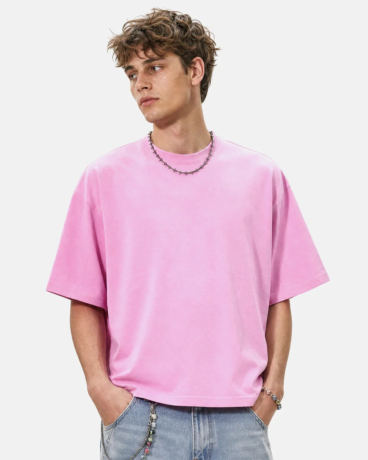 Snow Washed Heavyweight Boxy T-Shirt by INFLATION, showing a close-up of the textured, washed fabric and boxy fit design.