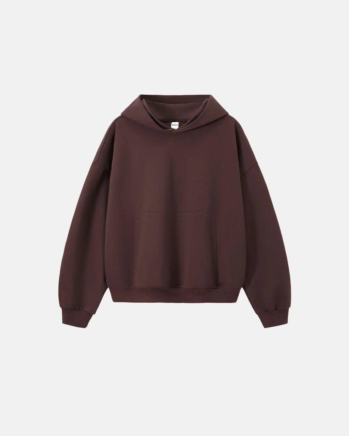 Blank boxy fit French Terry hoodie by INFLATION featuring a relaxed fit and soft fabric, displayed on a hanger.