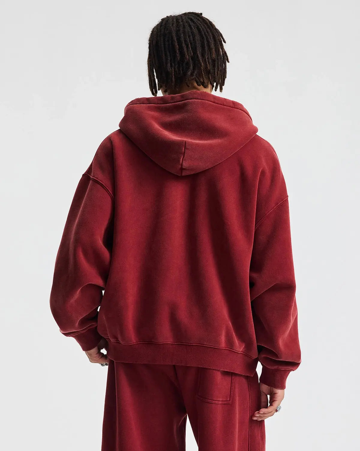 Inflation streetwear boxy fit acid washed fleece zip-up hoodie with hood, front pockets, and a relaxed casual style.