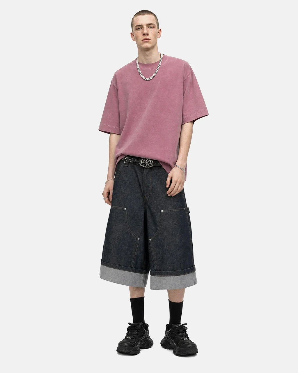 Acid washed cotton T-shirt by INFLATION, featuring a relaxed fit and vintage style, displayed on a plain background.
