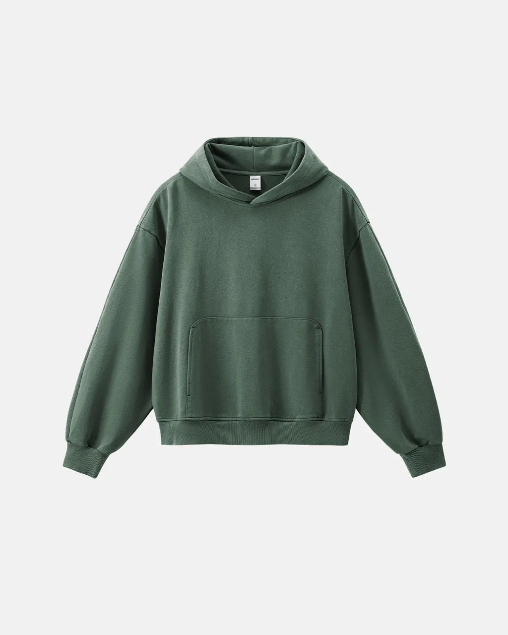 Inflation Streetwear garment washed French Terry hoodie with a relaxed fit, featuring a drawstring hood and soft fabric.