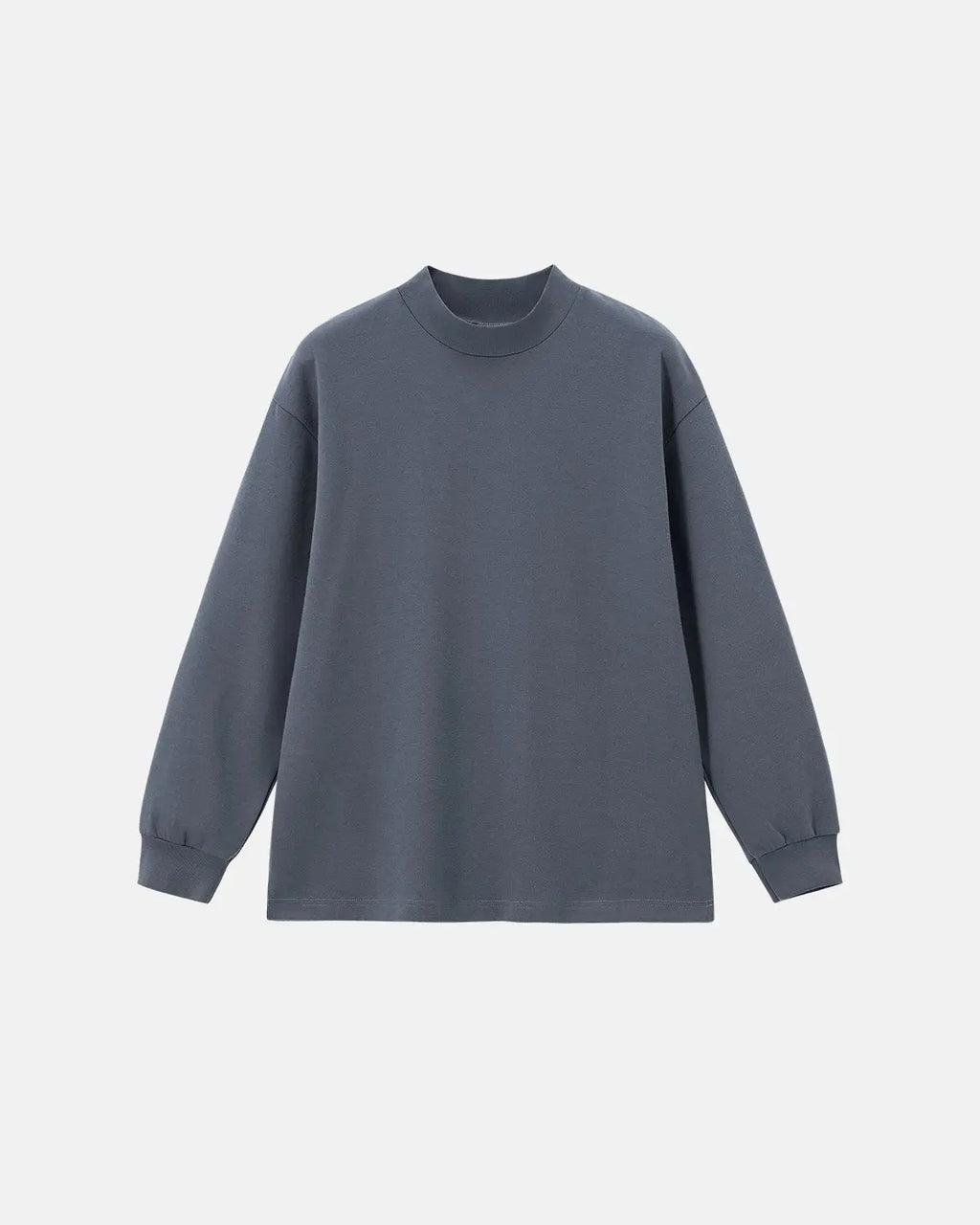 Inflation Streetwear soft touch mock neck sweatshirt in neutral color, close-up of fabric and neckline detail.