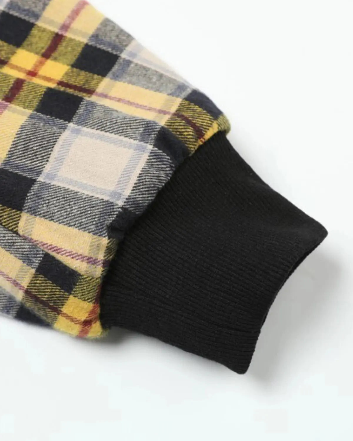 Reversible plaid zip-up hoodie by INFLATION Streetwear, showing both plaid and solid sides with a front zipper and hood.