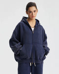 Inflation Streetwear boxy fit acid washed fleece zip-up hoodie featuring a relaxed fit and casual style.