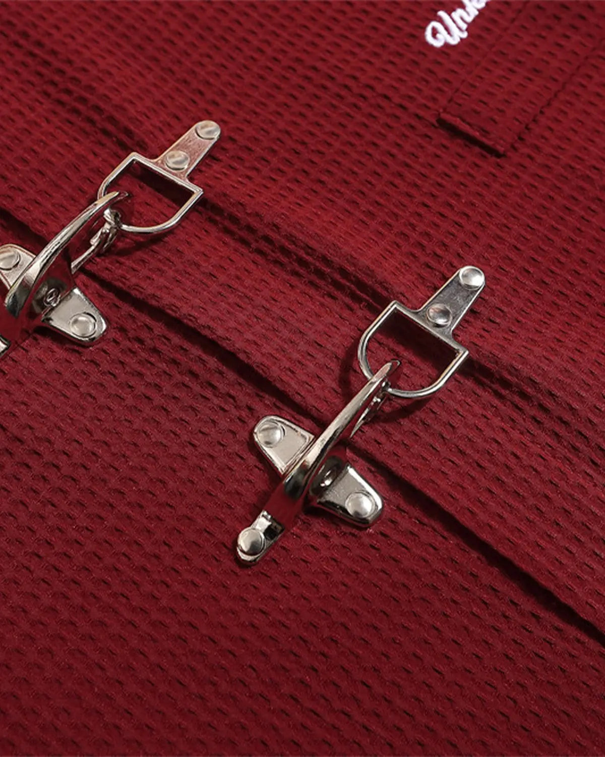 Inflation Waffle Shirt with metal clasp detail, casual streetwear shirt featuring textured fabric and modern design.