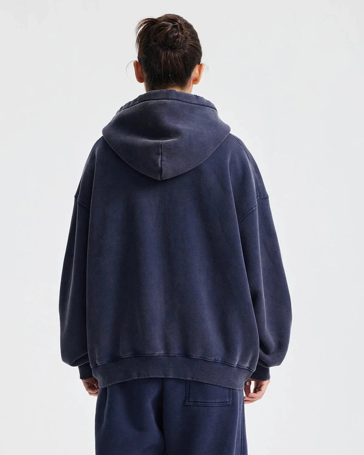 Inflation Streetwear boxy fit acid washed fleece zip-up hoodie with hood and front pockets, in a casual relaxed style.
