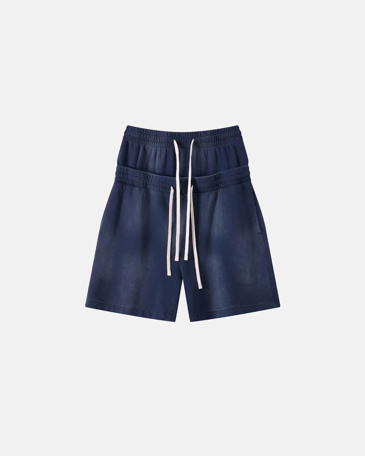 Inflation Streetwear double waist monkey wash sweat shorts featuring a relaxed fit and stylish wash finish.
