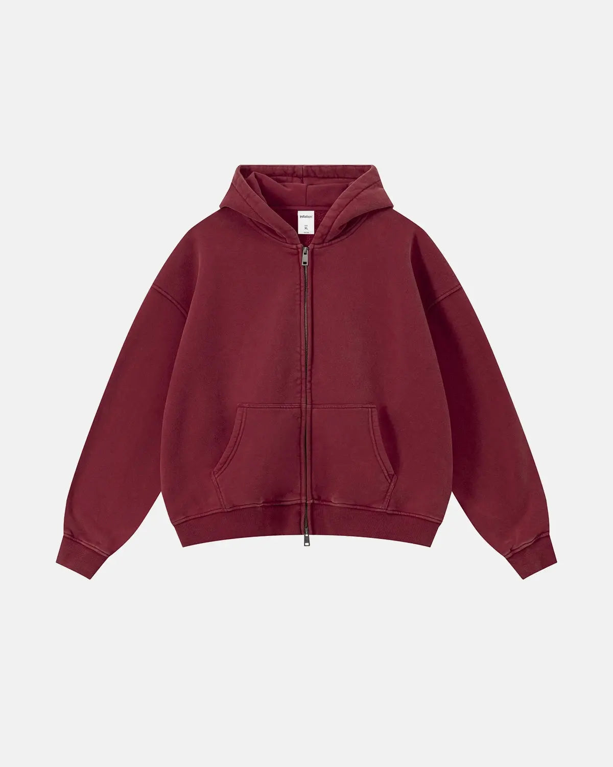 Vintage washed fleece boxy zip hoodie by INFLATION Streetwear, featuring a relaxed fit and casual style in soft fleece fabric.