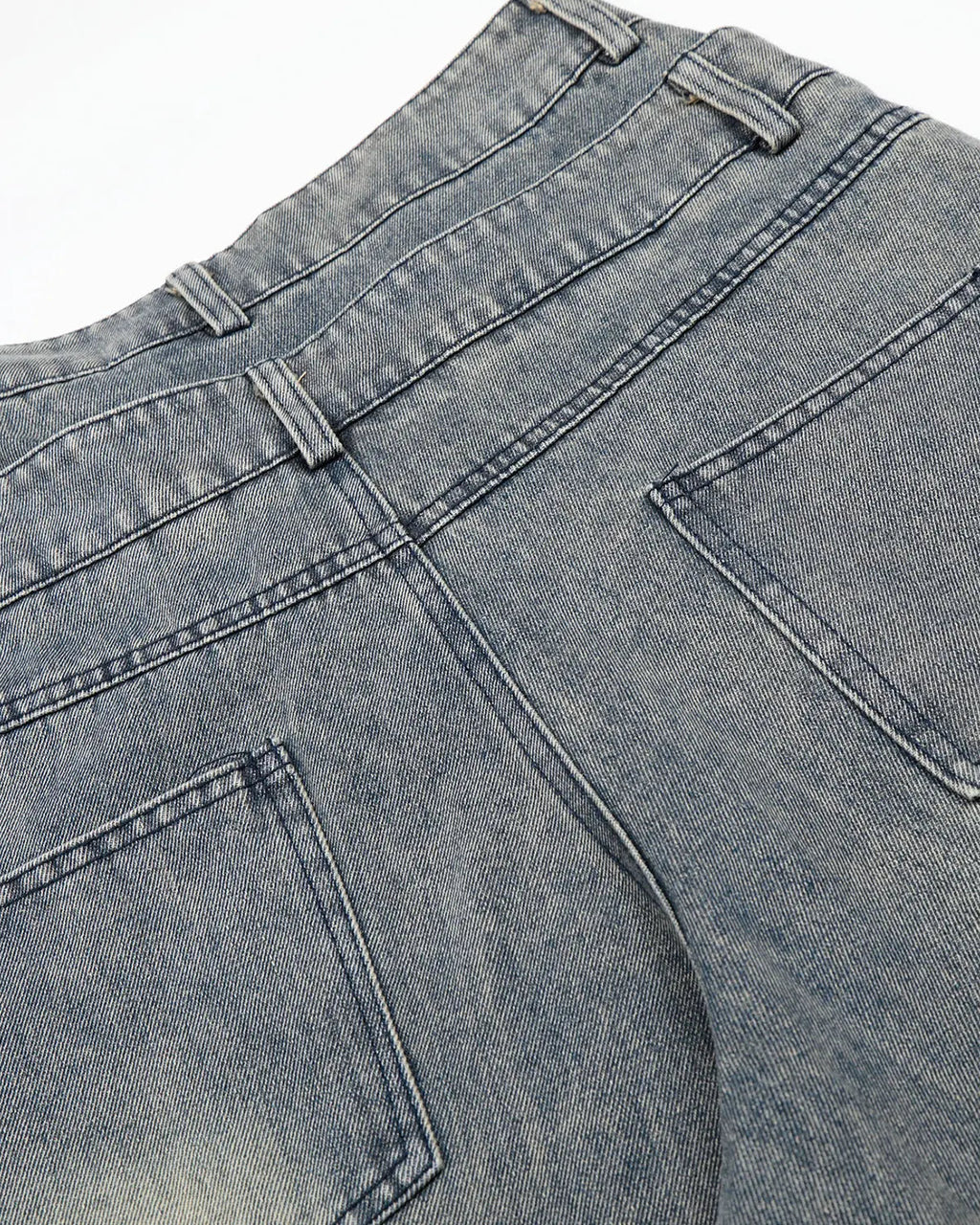 Inflation Rhinestone Cross Double Waist Denim Jorts, stylish denim pants with rhinestone cross embellishments and double waist design.