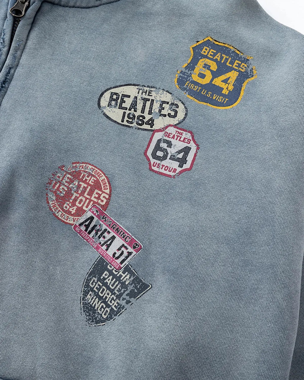 Blue distressed acid wash zip-up hoodie from Inflation Streetwear featuring a casual fit and front pockets.