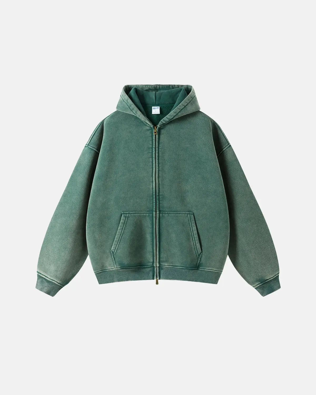 Inflation Vintage Washed Zip Up Hoodie featuring a casual fit, soft fabric, and vintage washed look with a front zipper and hood.