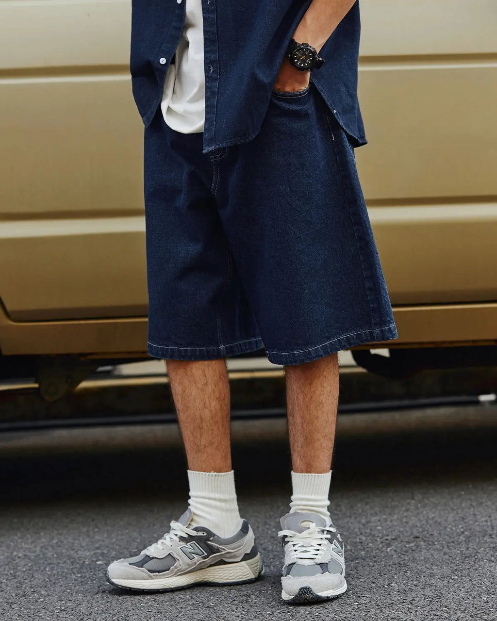 INFLATION Vintage Straight Washed Jorts, casual denim pants with a relaxed fit and distressed wash, featuring a classic jean style.