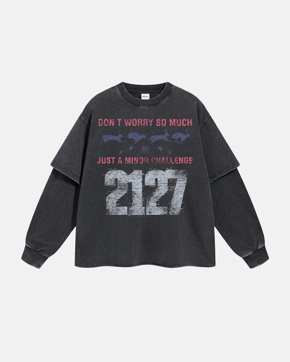 Black acid wash layered T-shirt by INFLATION Streetwear, featuring a relaxed fit and distressed fabric details.