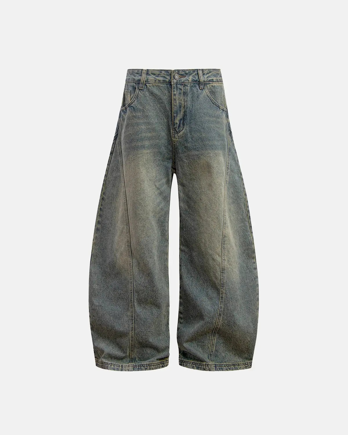 Inflation Super Barrel Baggy Jeans, men's streetwear pants with a relaxed fit and stylish design, shown in a close-up view.
